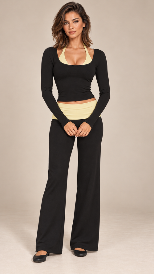 Rafaela Colorblock Lounge Set — Black Yellow model front