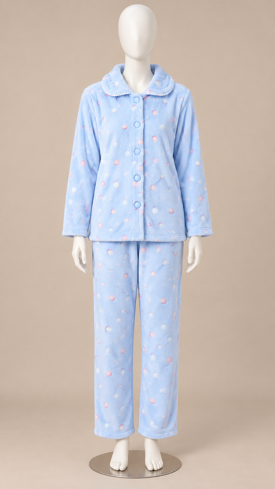 Eloise Fleece Pajama Set — Blue Dots mannequin front
