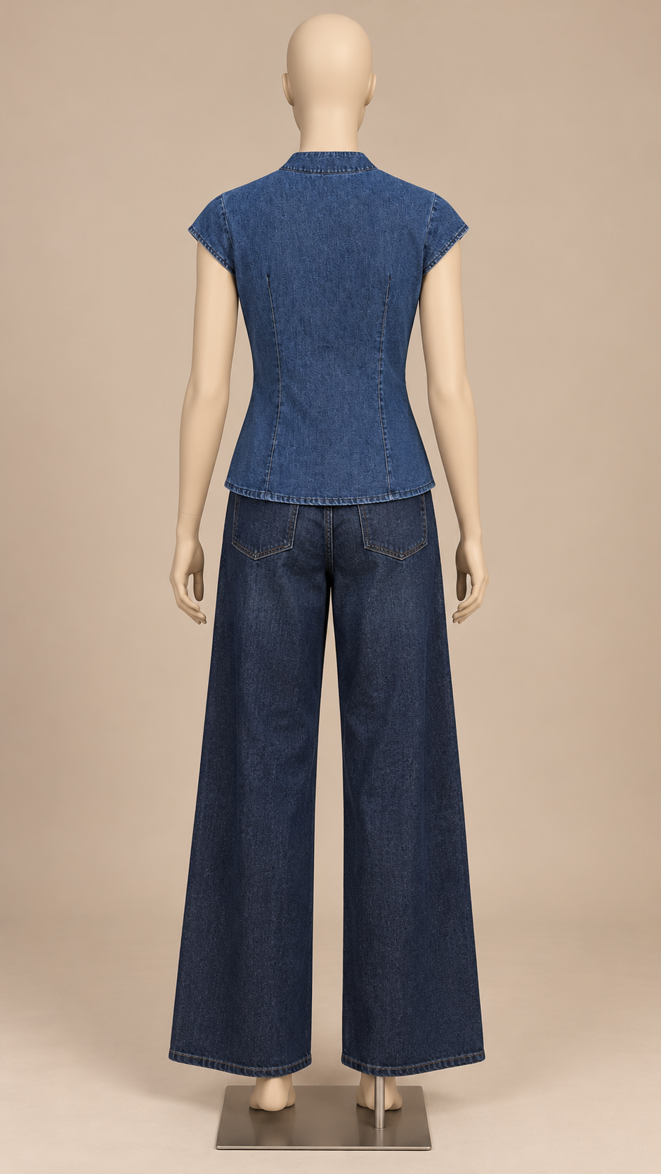 Viola Keyhole Denim Top — Blue mannequin back