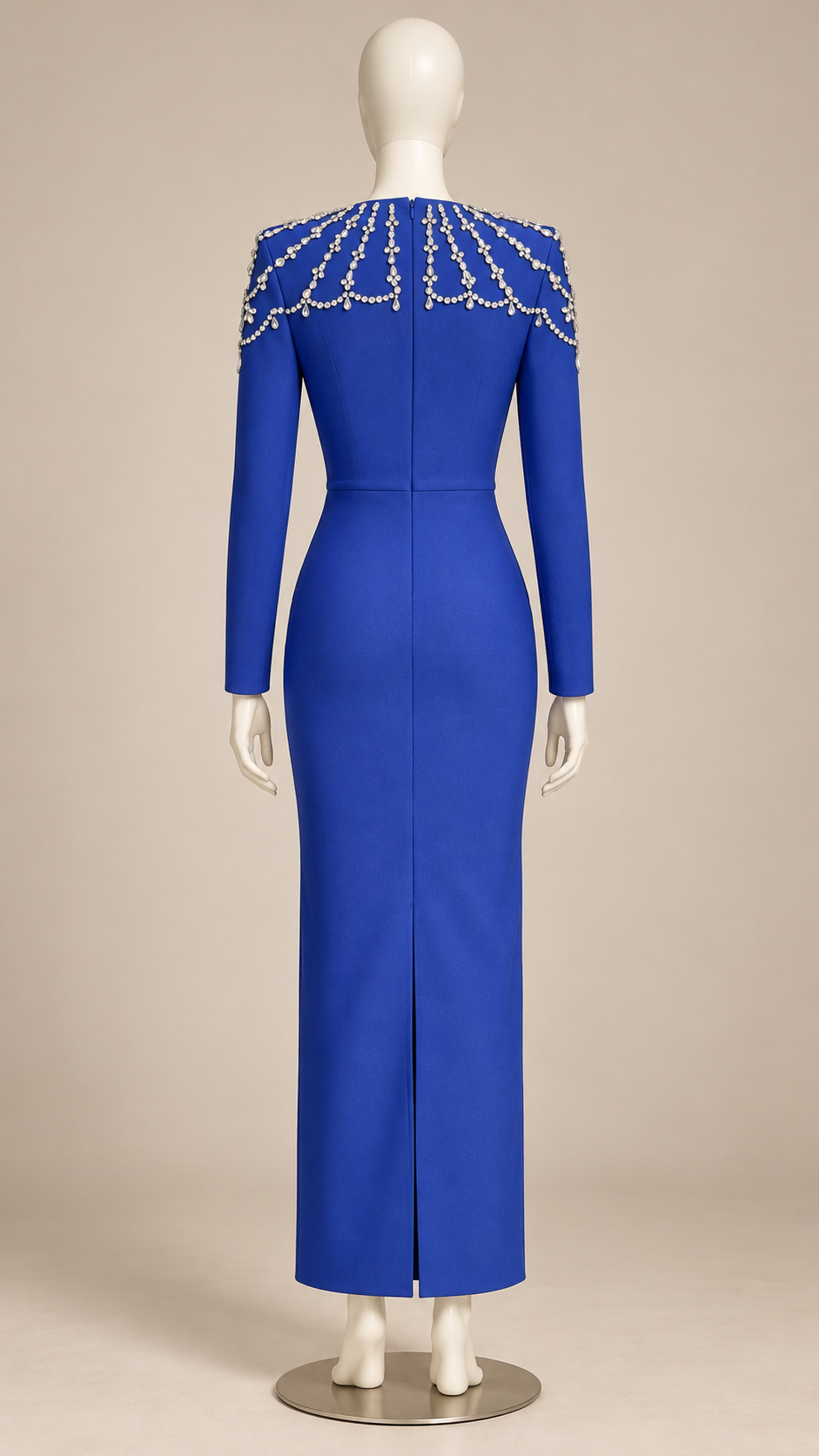 Calanthe Jeweled-Shoulder Maxi — Blue mannequin back