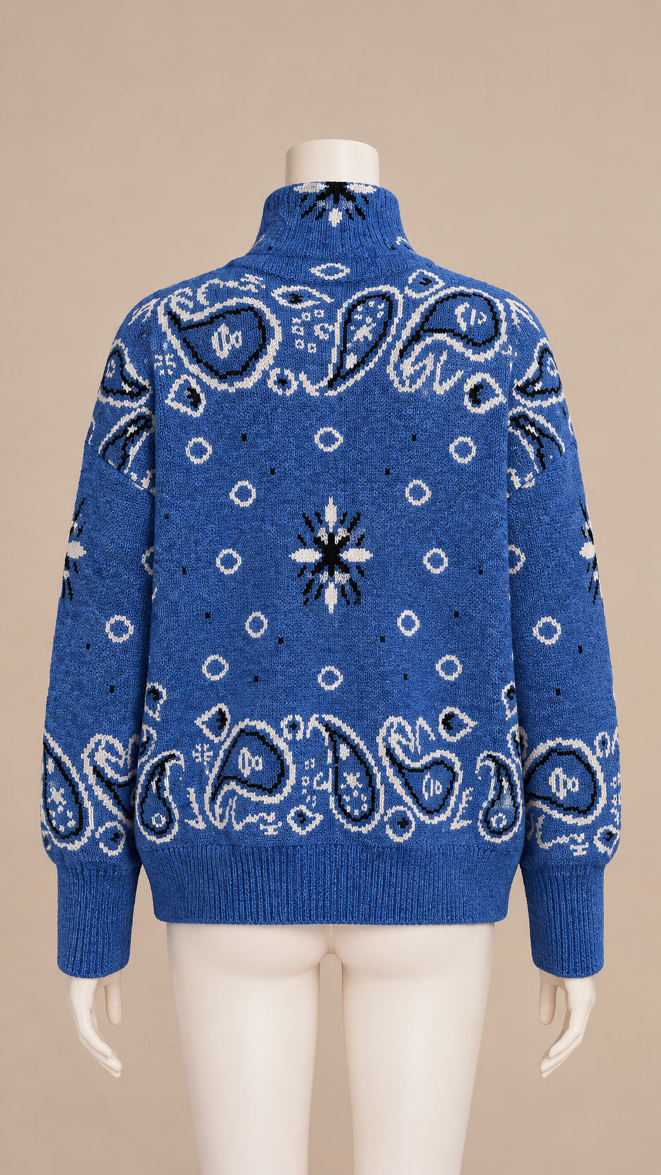 Sienna Paisley Zip Cardigan — Blue mannequin back