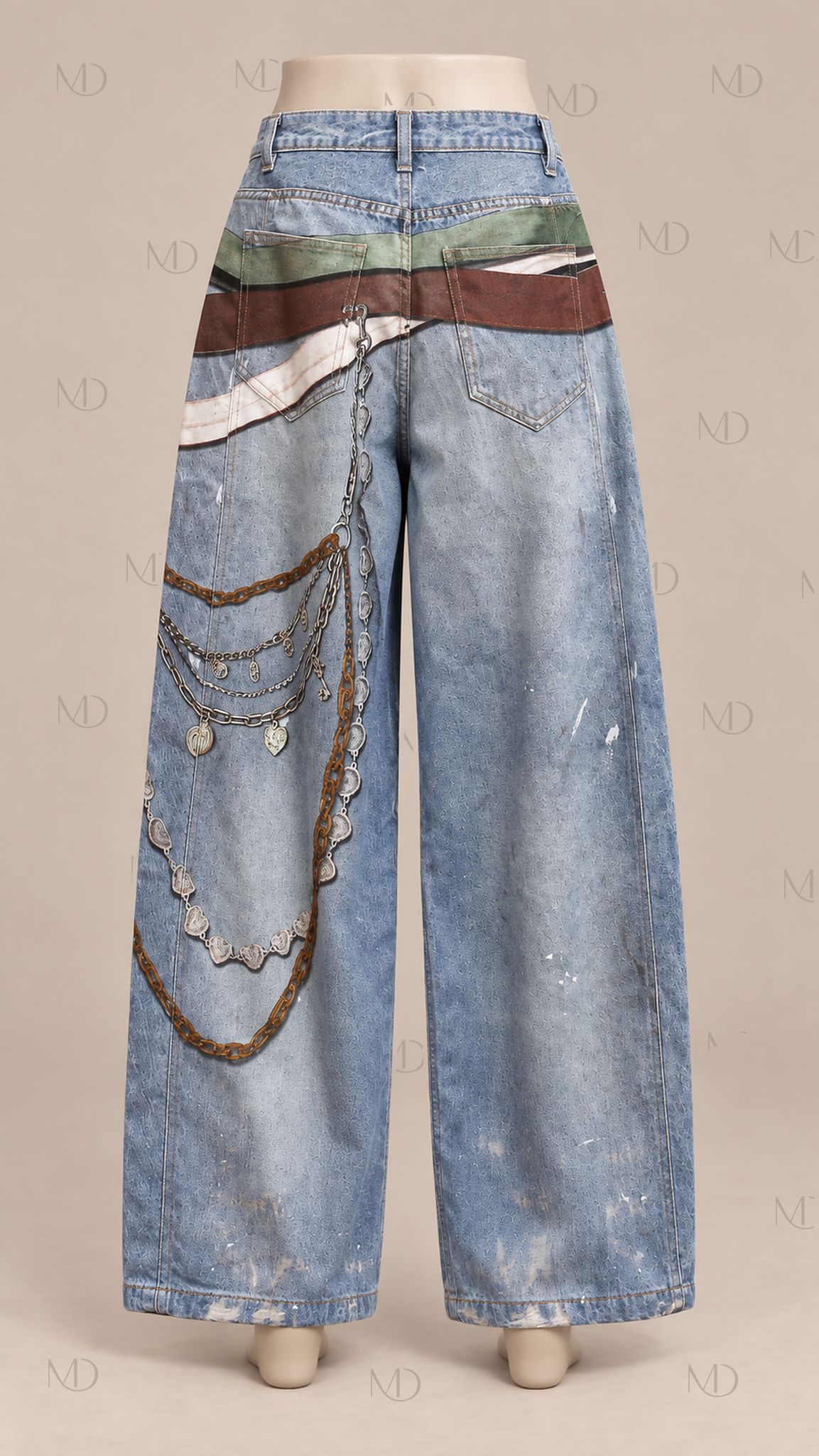 Teddy Print Wide-Leg Jeans — Blue mannequin back