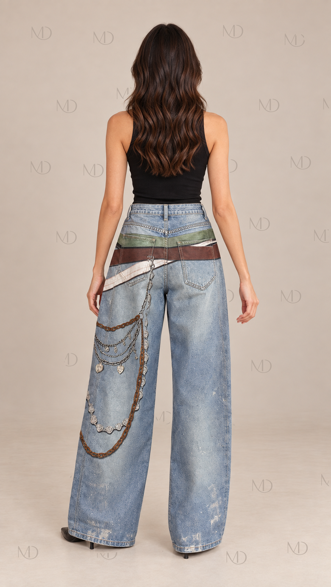 Teddy Print Wide-Leg Jeans — Blue model back