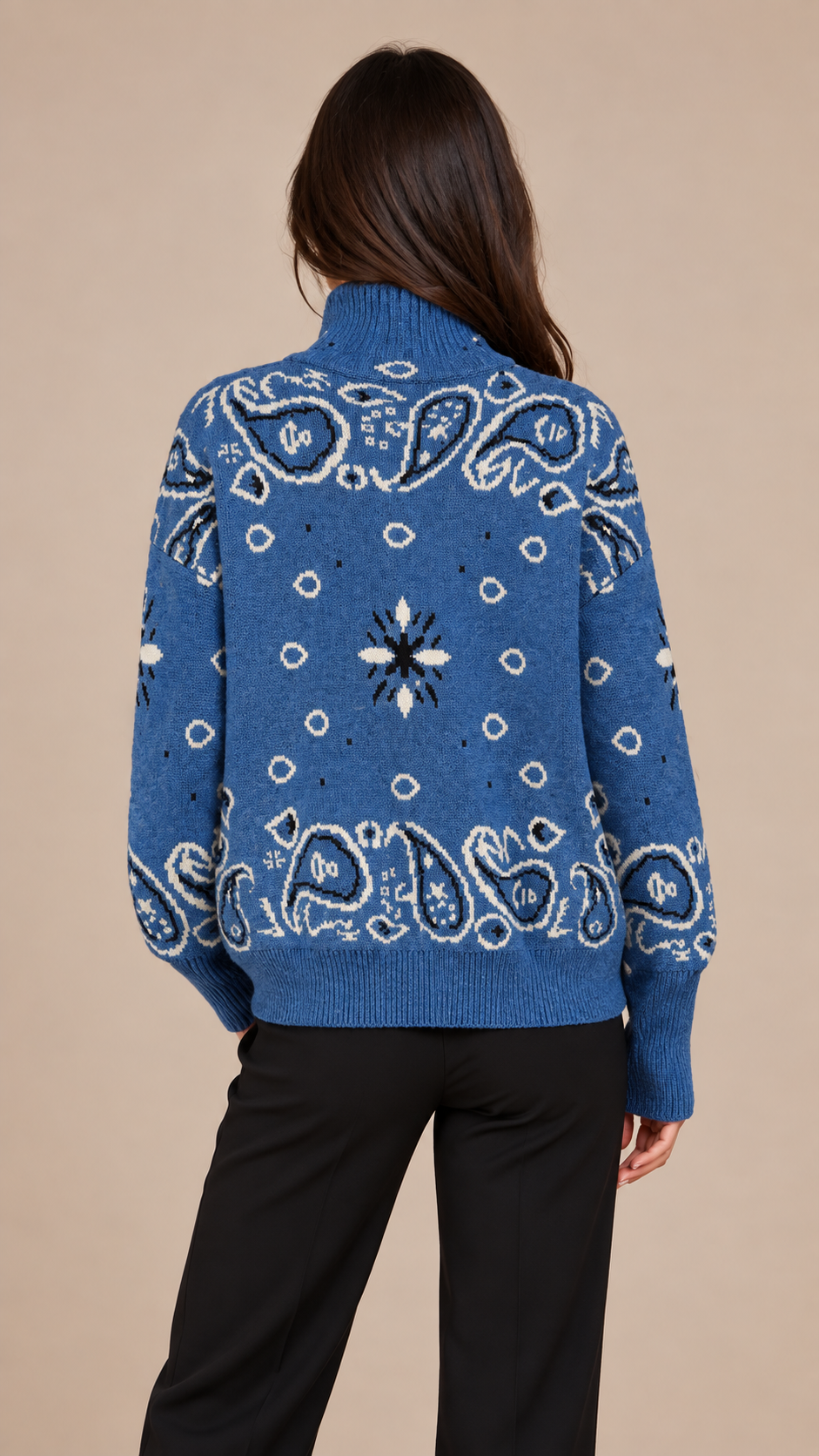 Sienna Paisley Zip Cardigan — Blue model back