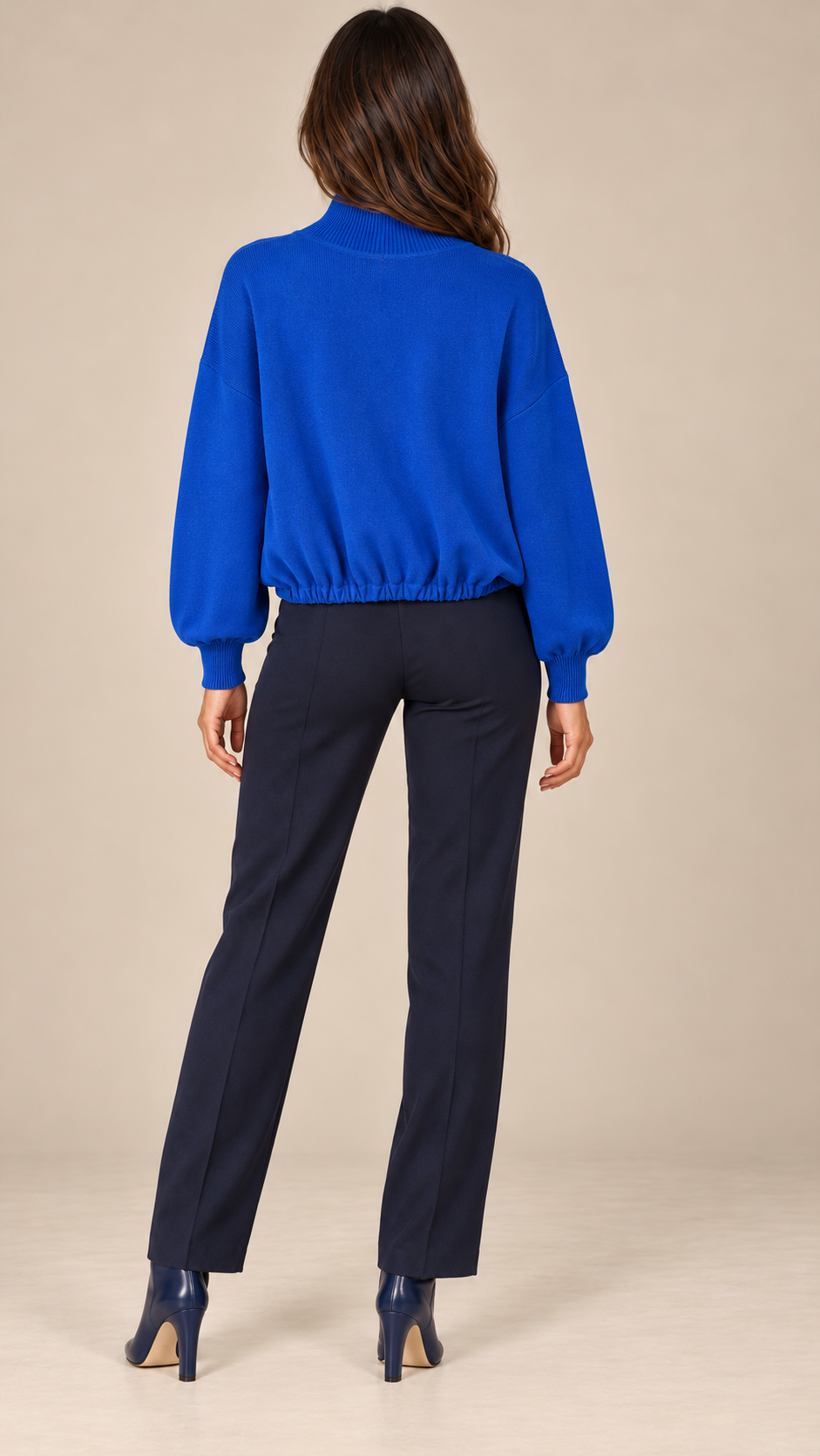 Valentina Bubble-Hem Sweater — Blue model back