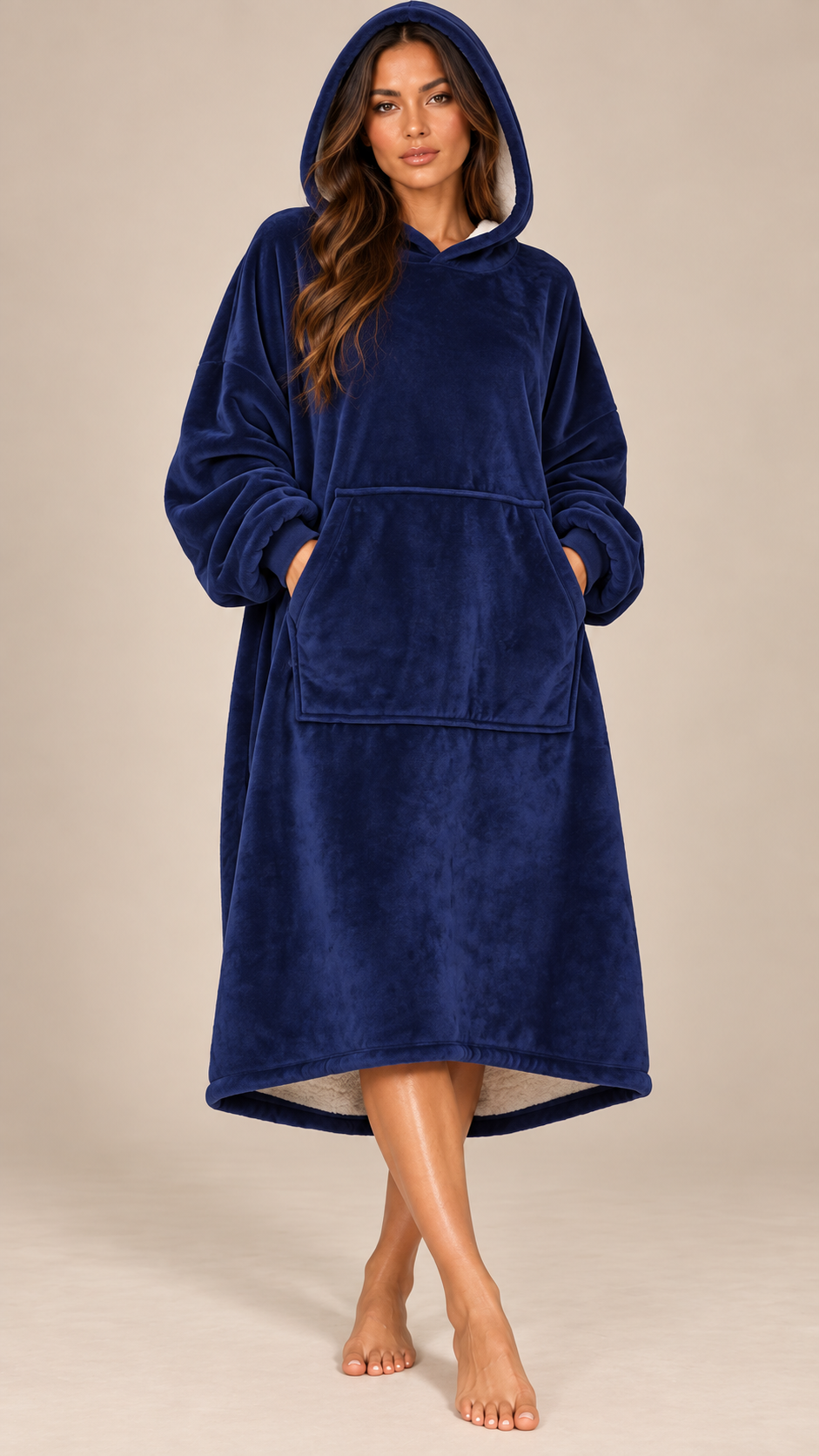 Maren Blanket Hoodie — Blue model front