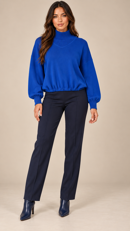 Valentina Bubble-Hem Sweater — Blue model front