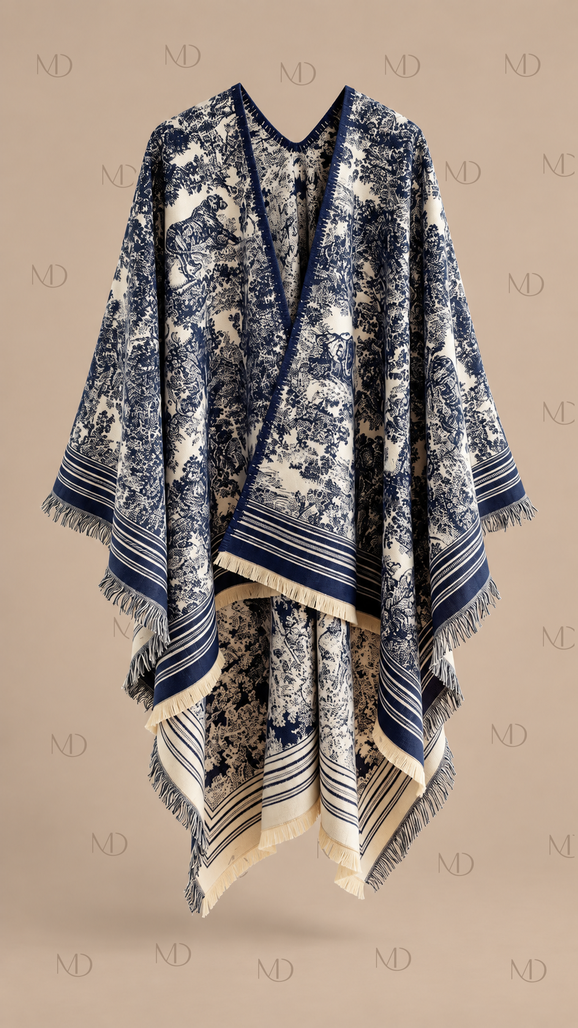 Odette Jacquard Shawl Cape — Blue product only