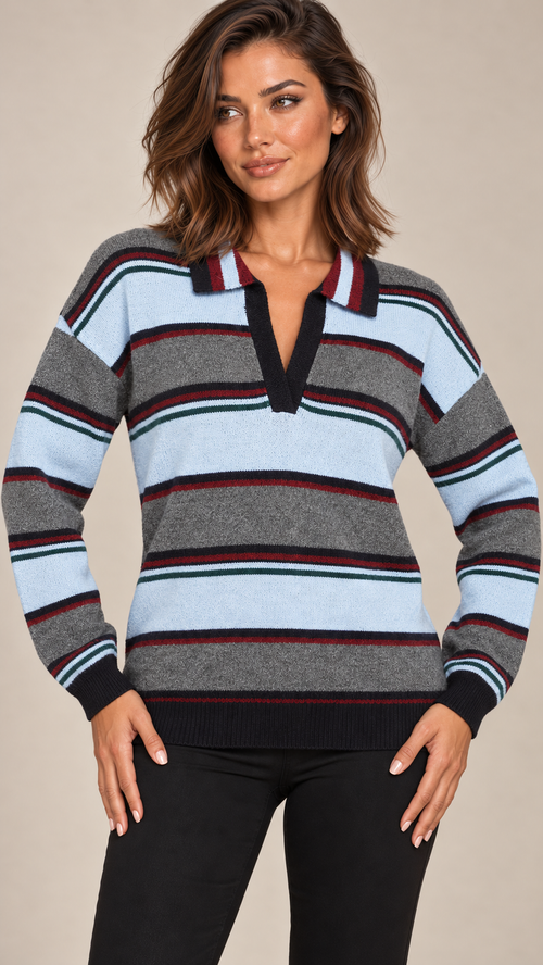 Quinby Stripe-Trim Pullover — Blue Stripe model front