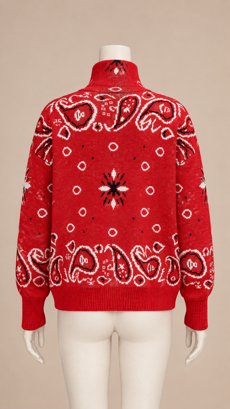 Sienna Paisley Zip Cardigan — Bright Red mannequin back