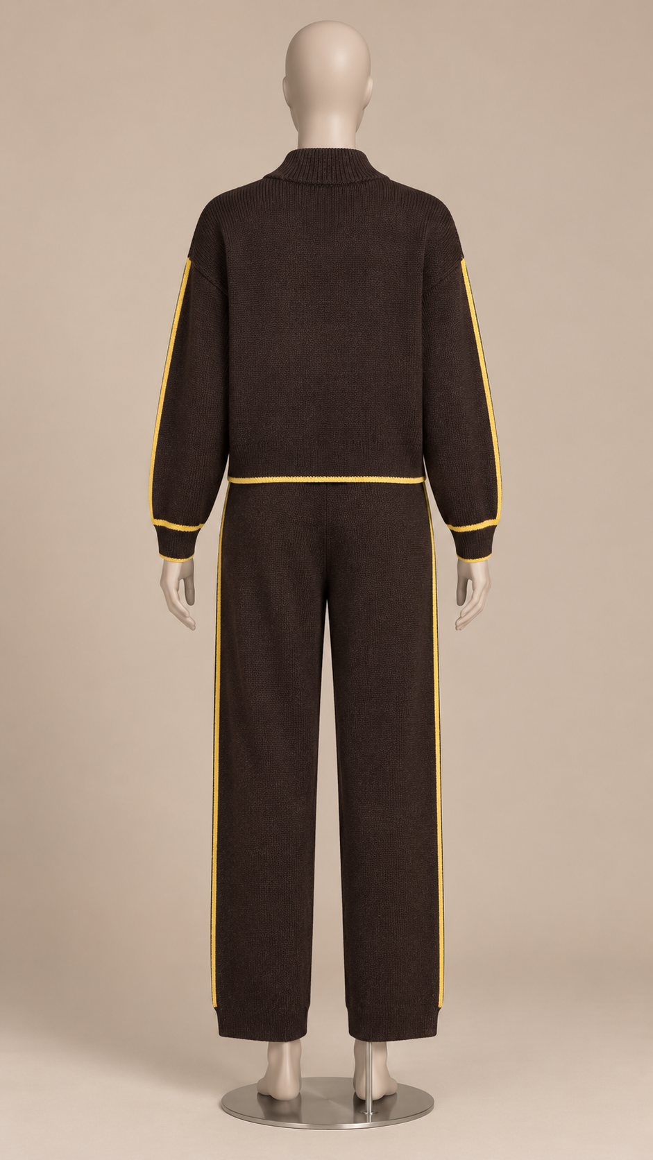 Henrietta Piped Knit Set — Brown mannequin back