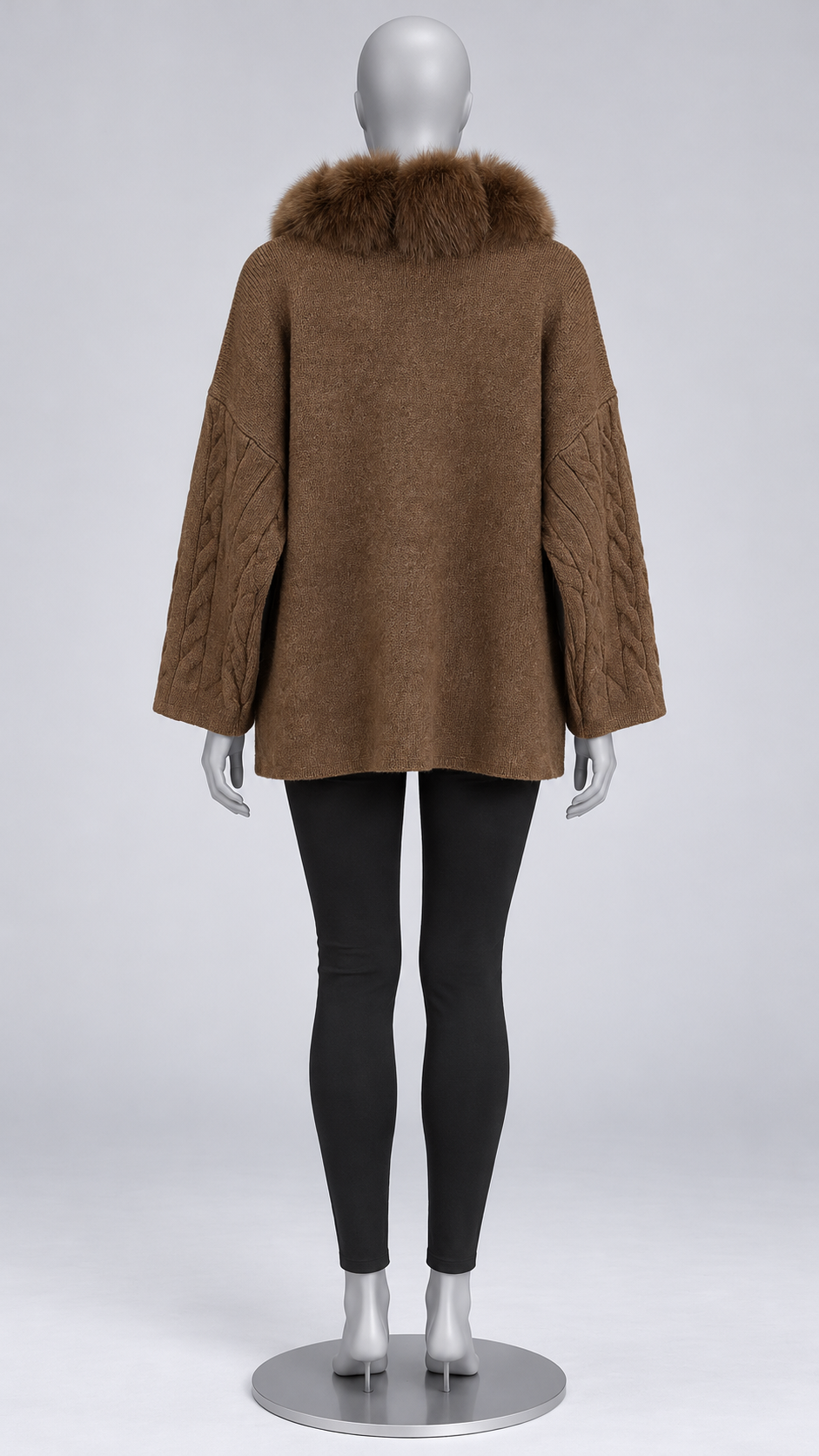 Maribelle Plush-Front Cardigan — Brown mannequin back