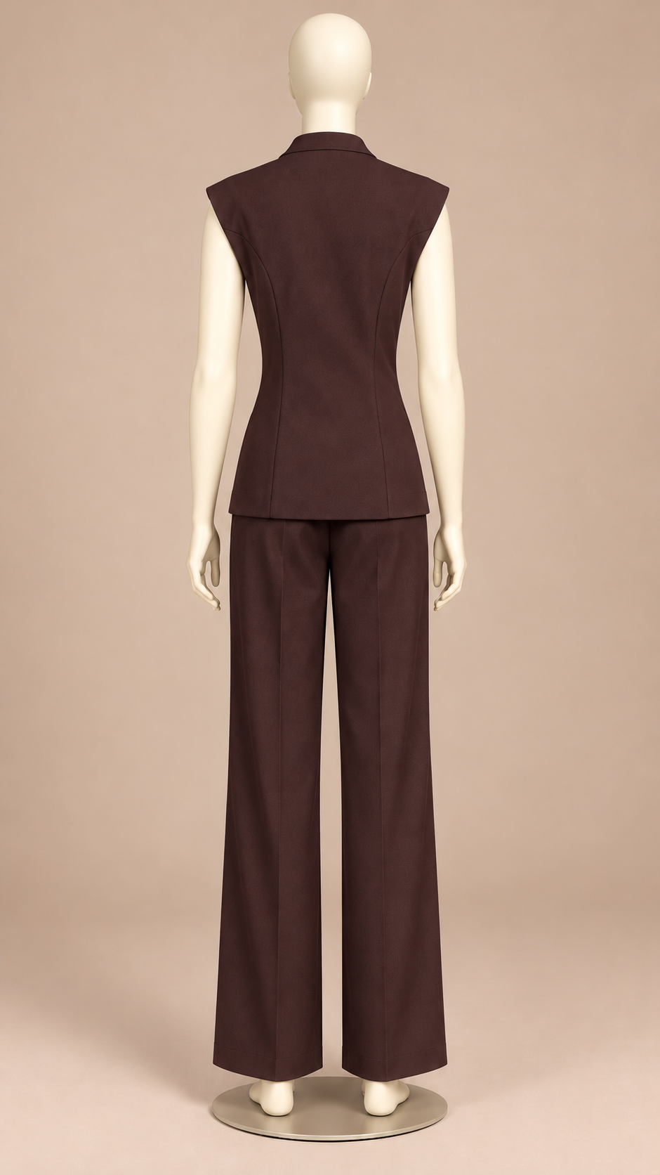 Rosalind Double-Breasted Vest Set — Brown mannequin back