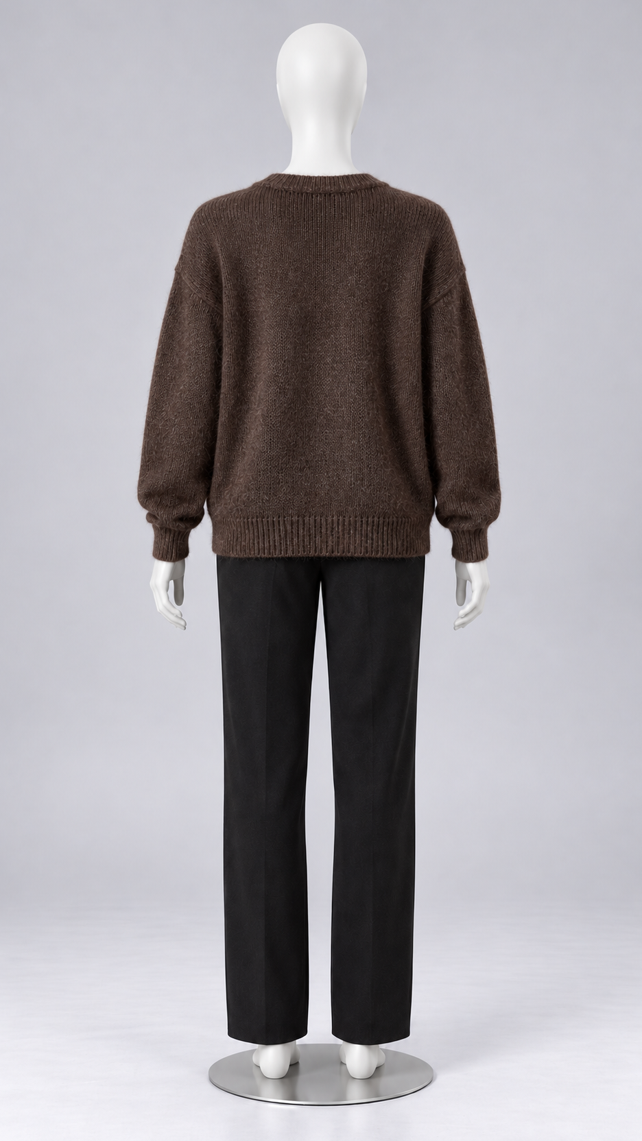 Celestine Shell-Button Cardigan — Brown mannequin back