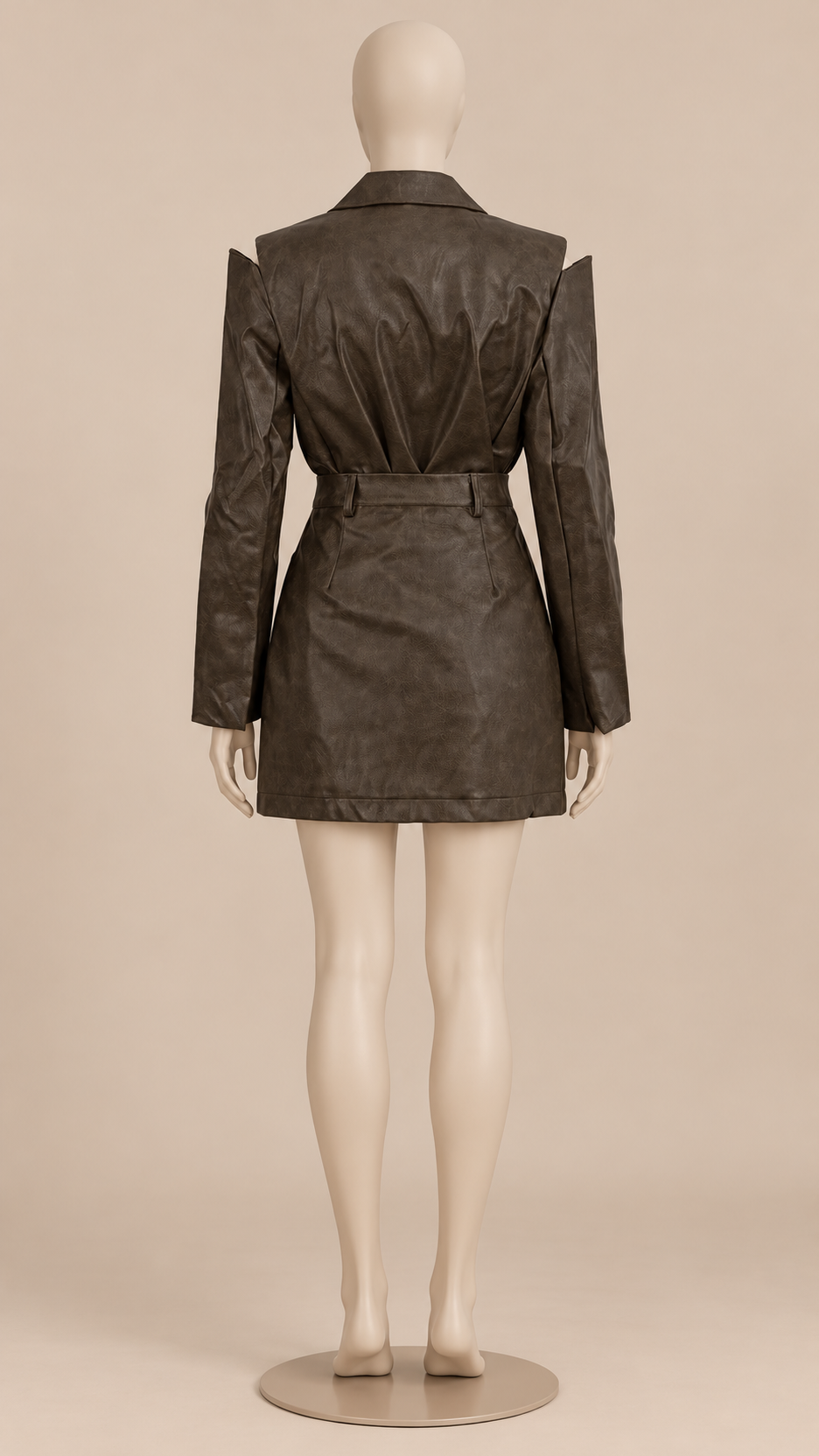 Ingrid Cutout-Shoulder Skirt Set — Brown mannequin back