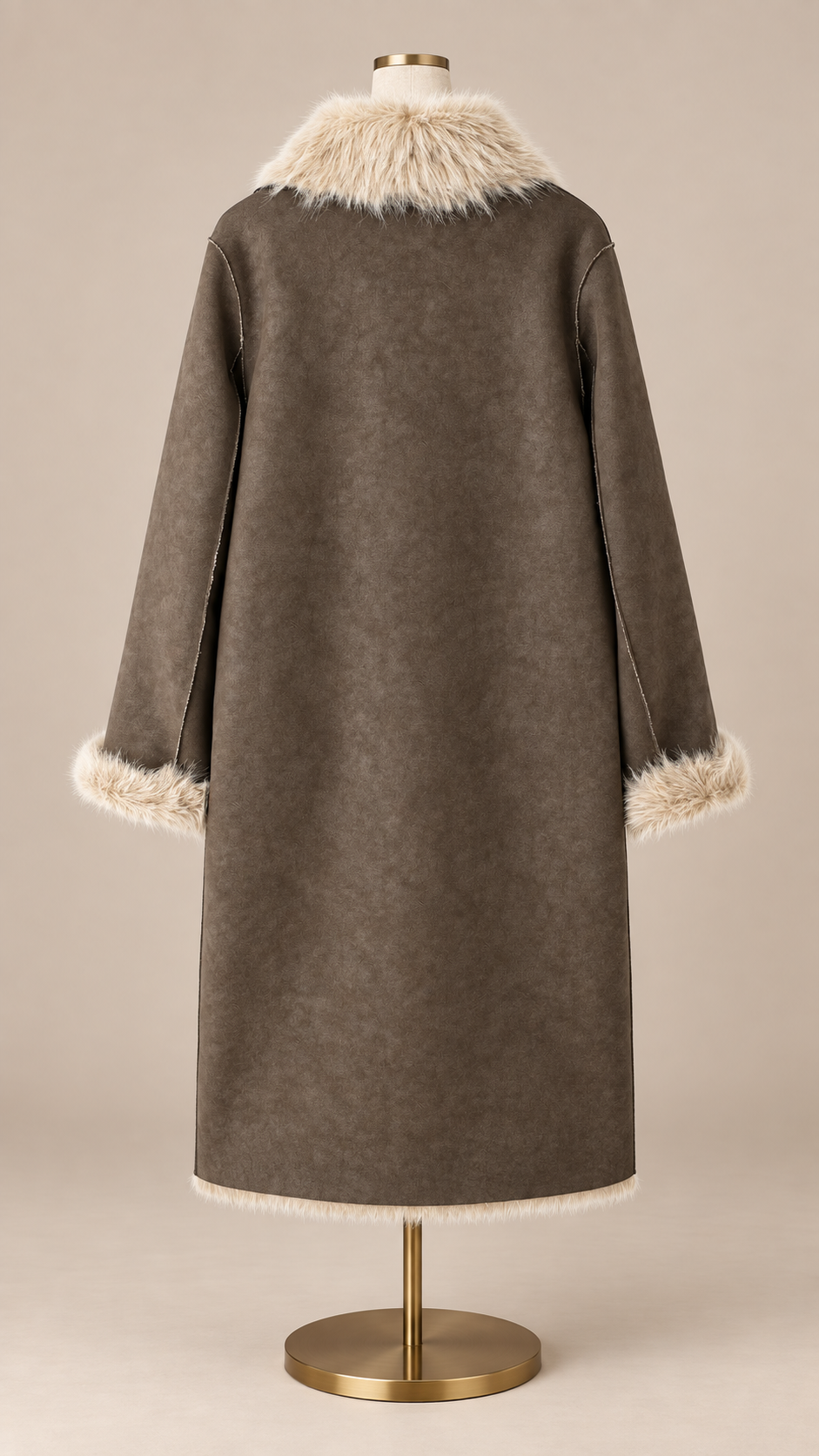 Noelle Reversible Shearling Coat — Brown mannequin back