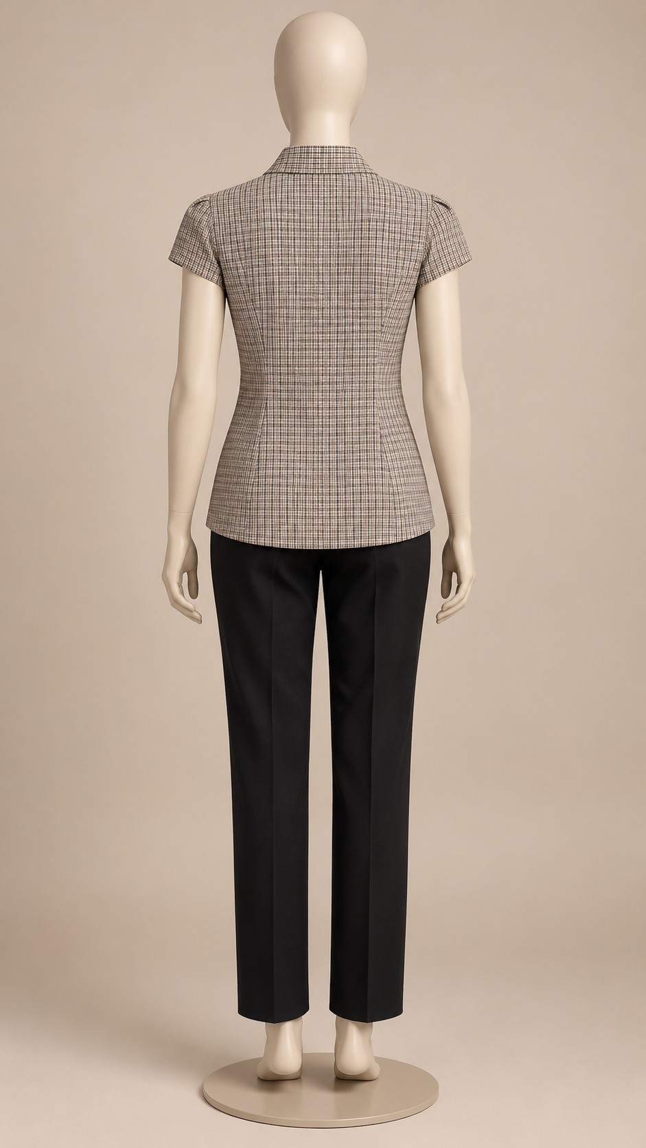 Odalie Check Cap-Sleeve Top — Brown mannequin back