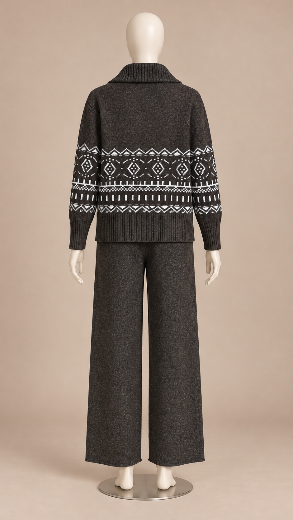 Ingeline Fair Isle Knit Set — Brown mannequin back