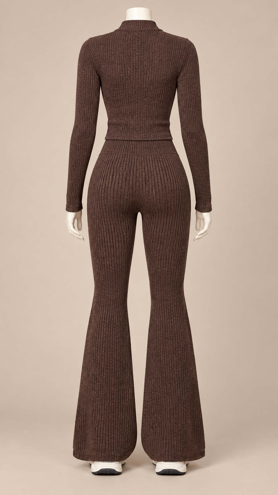 Nova Ribbed Flare Yoga Set — Brown mannequin back