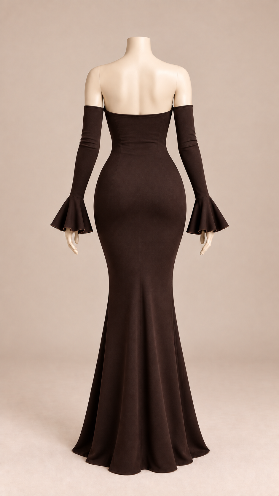 Seraphine Mermaid Maxi Dress — Brown mannequin back