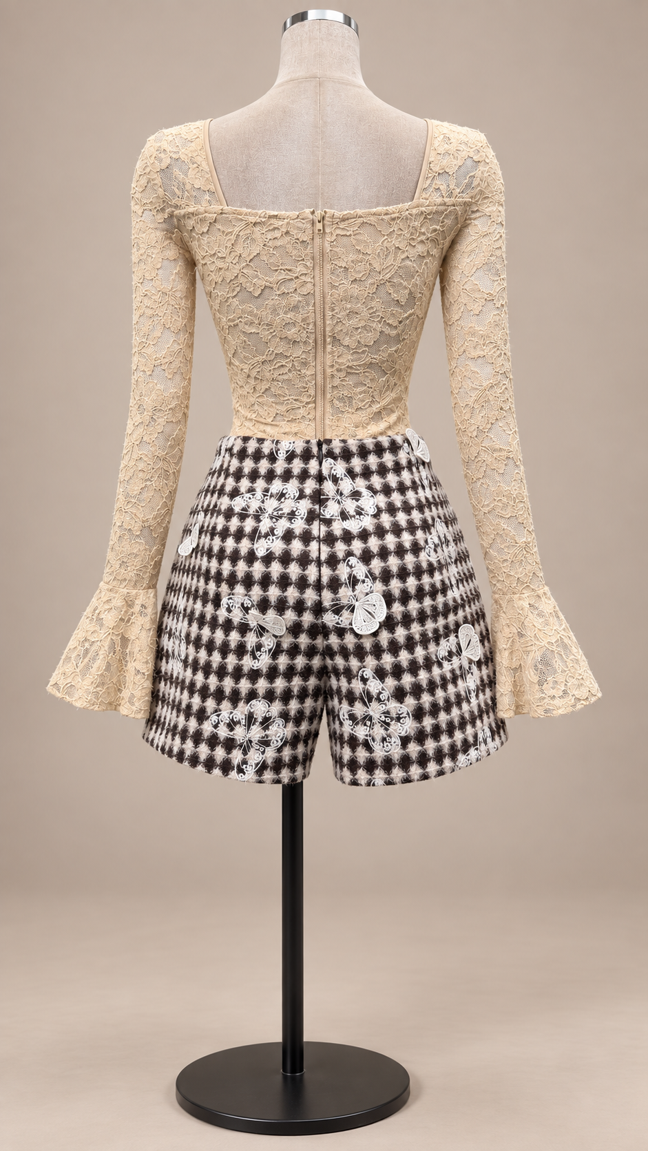 Ophelia Houndstooth Set — Brown mannequin back