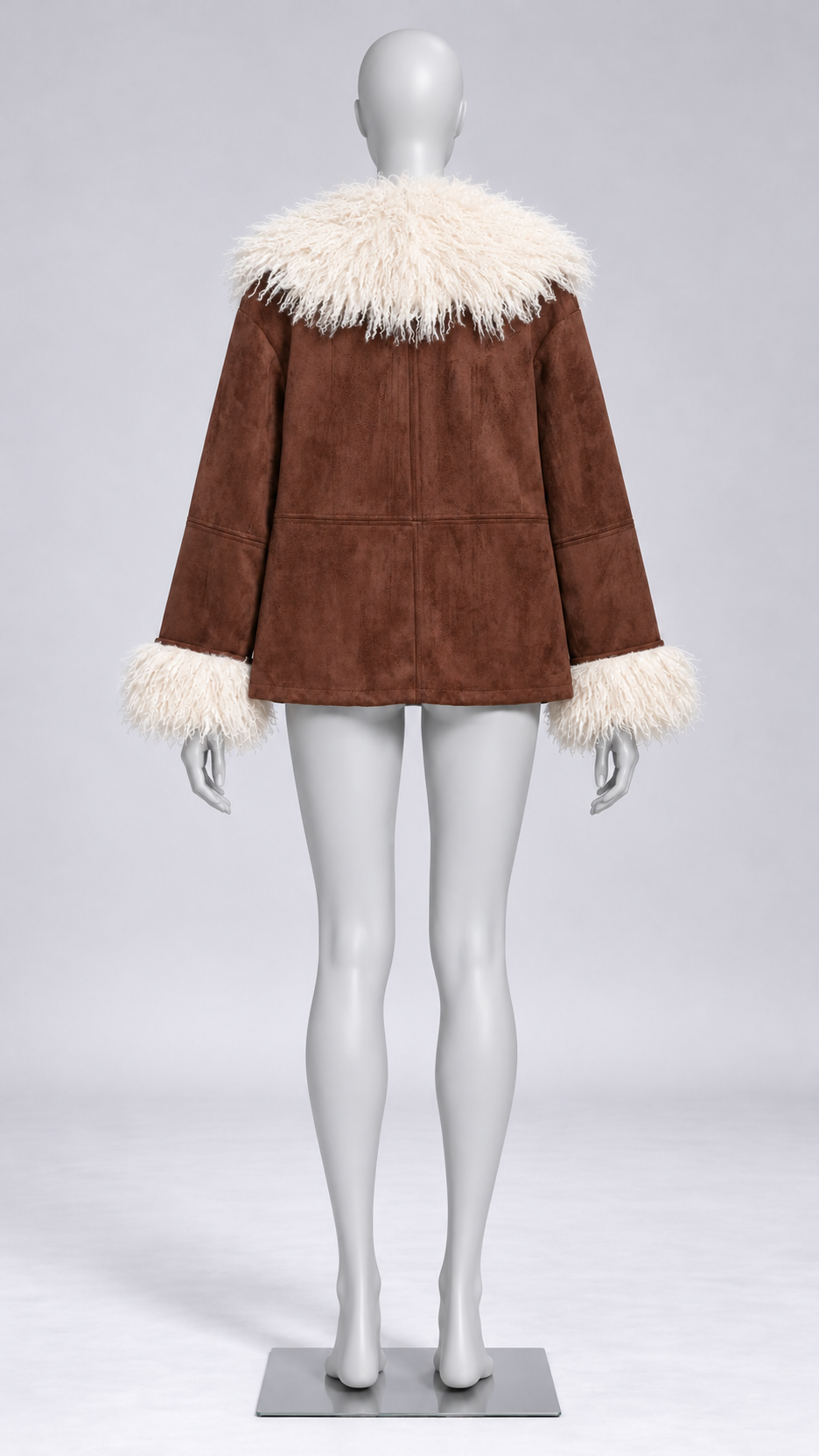 Sylvaine Shag-Collar Jacket — Brown mannequin back