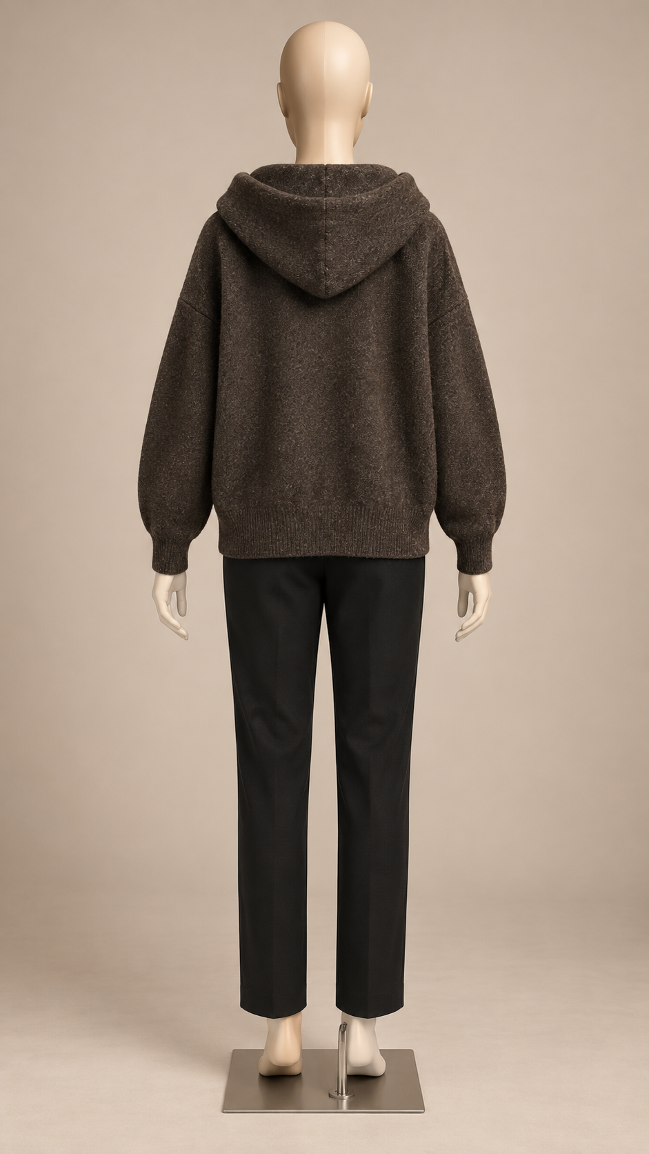 Marta Bow-Scarf Cardigan — Brown mannequin back