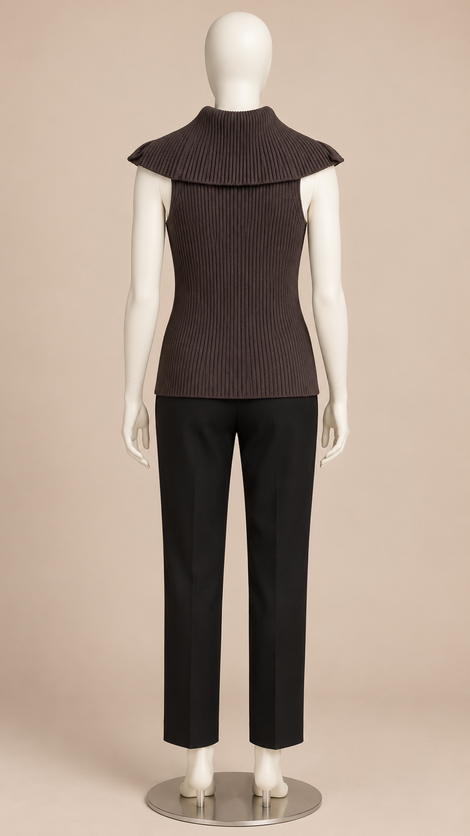 Elowen Wing-Collar Tank — Brown mannequin back