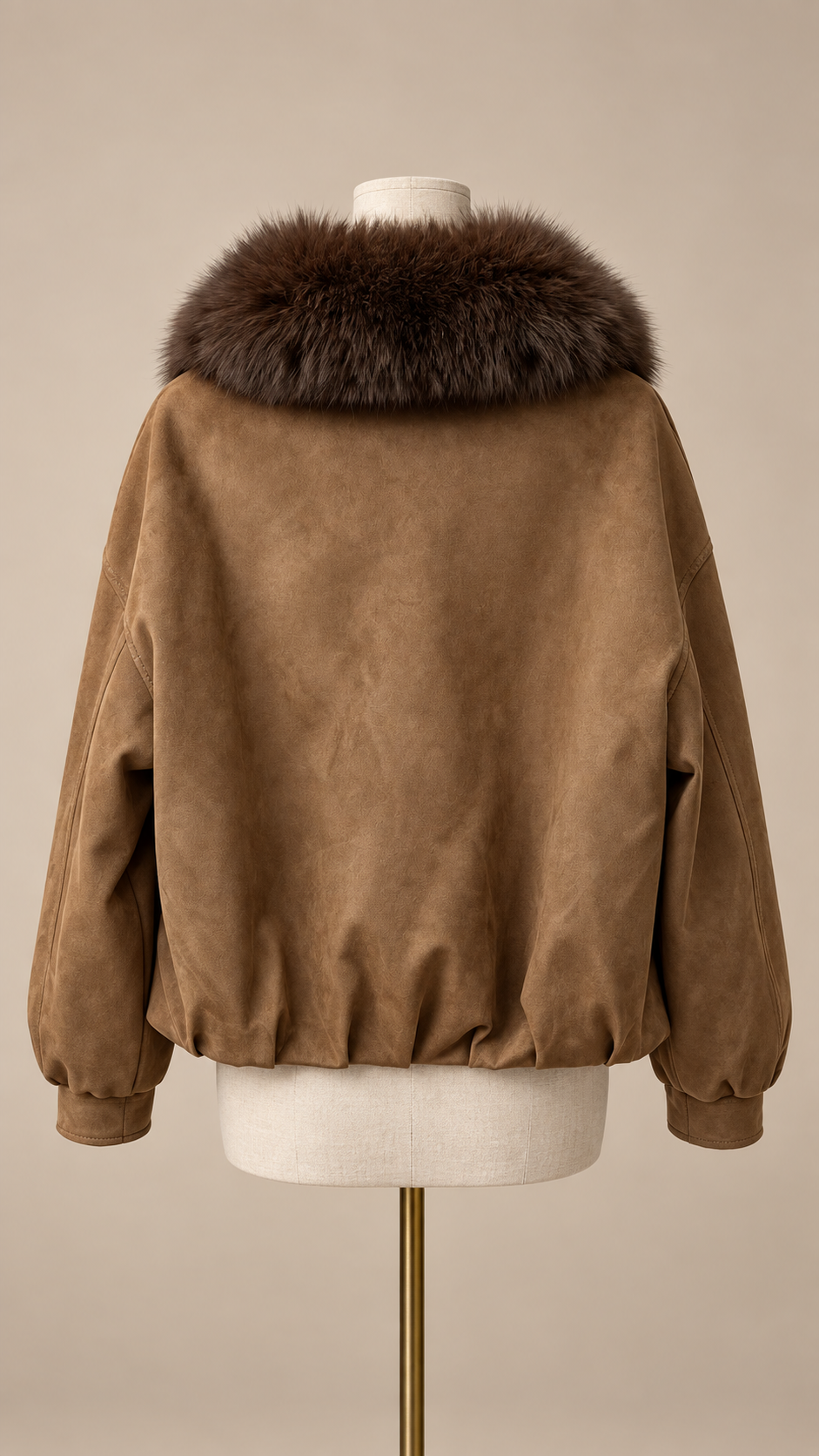 Ines Fox Fur Moto Jacket — Brown mannequin back