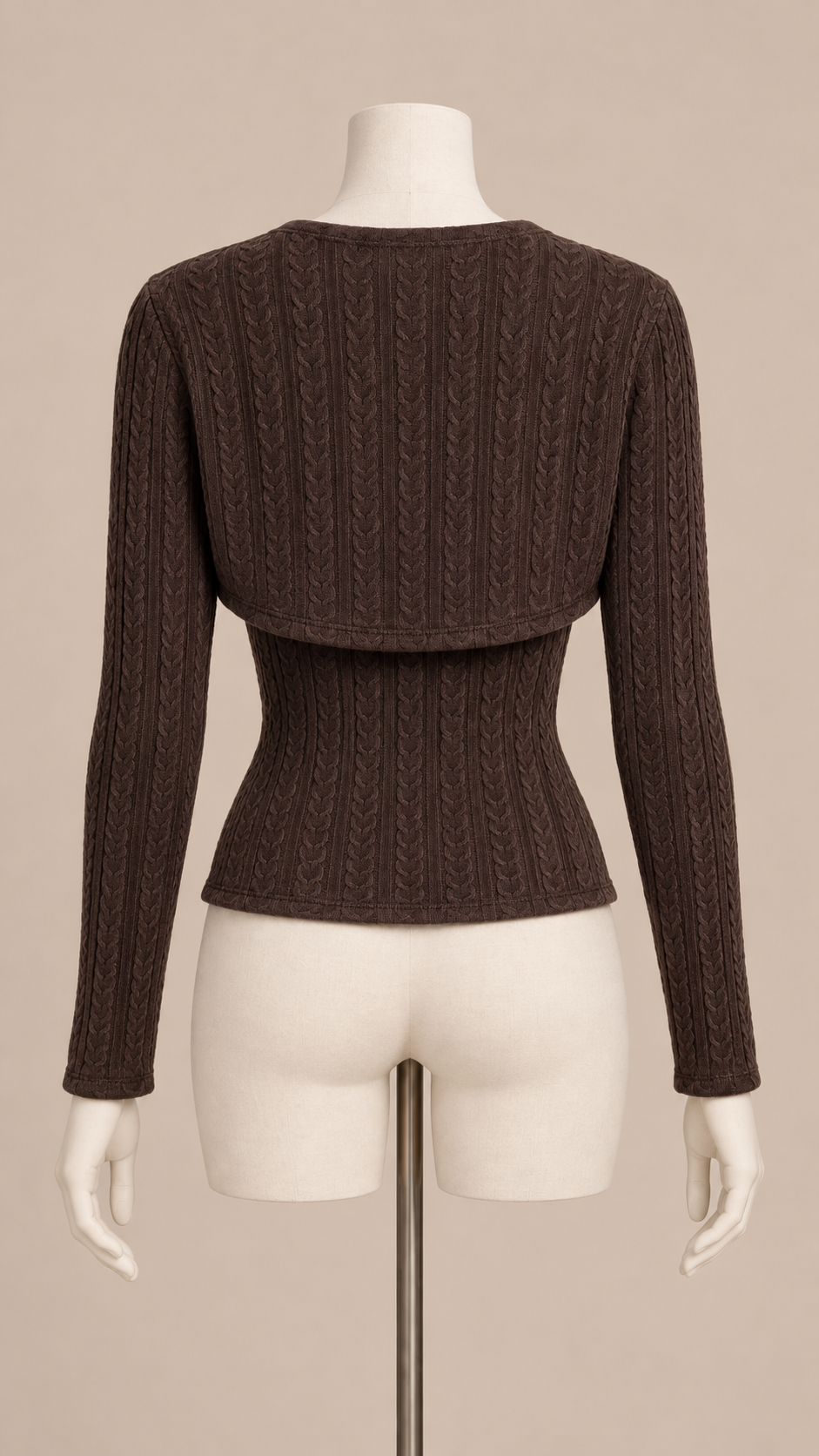 Verity Corset Cardigan Set — Brown mannequin back