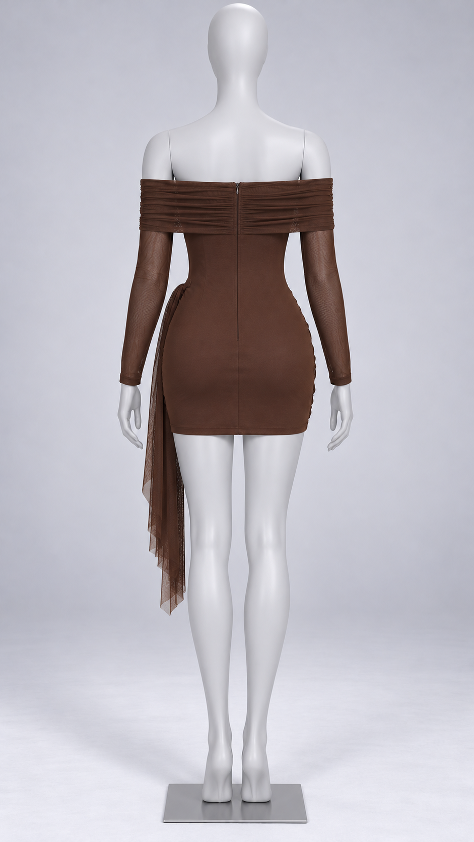 Cordelia Corset-Drape Mini — Brown mannequin back