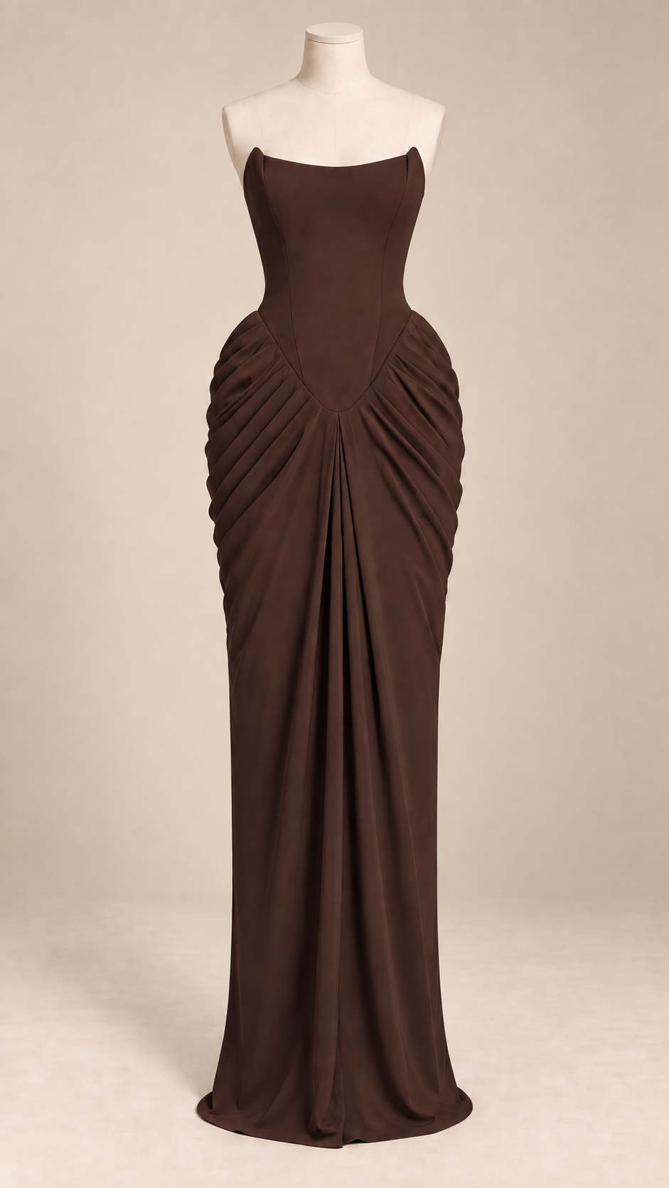 Sabine Draped Maxi — Brown mannequin front