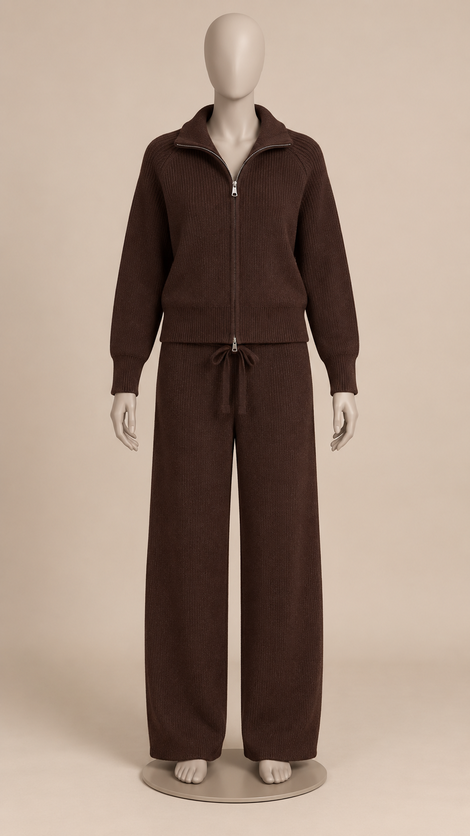 Brielle Zip-Collar Lounge Set — Brown mannequin front
