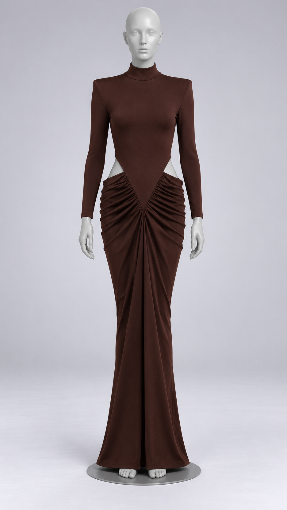 Evangeline Cutout Maxi — Brown mannequin front