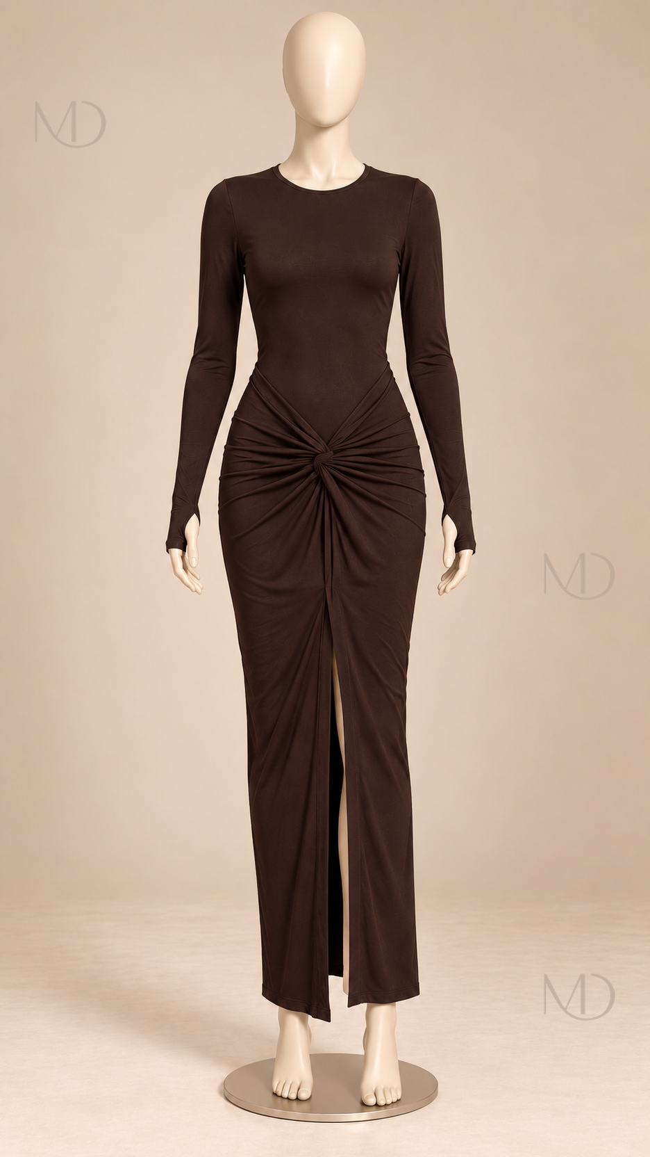 Ysolde Twist-Knot Maxi — Brown mannequin front