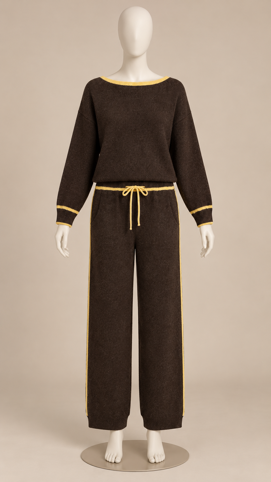 Saskia Tipped Knit Set — Brown mannequin front