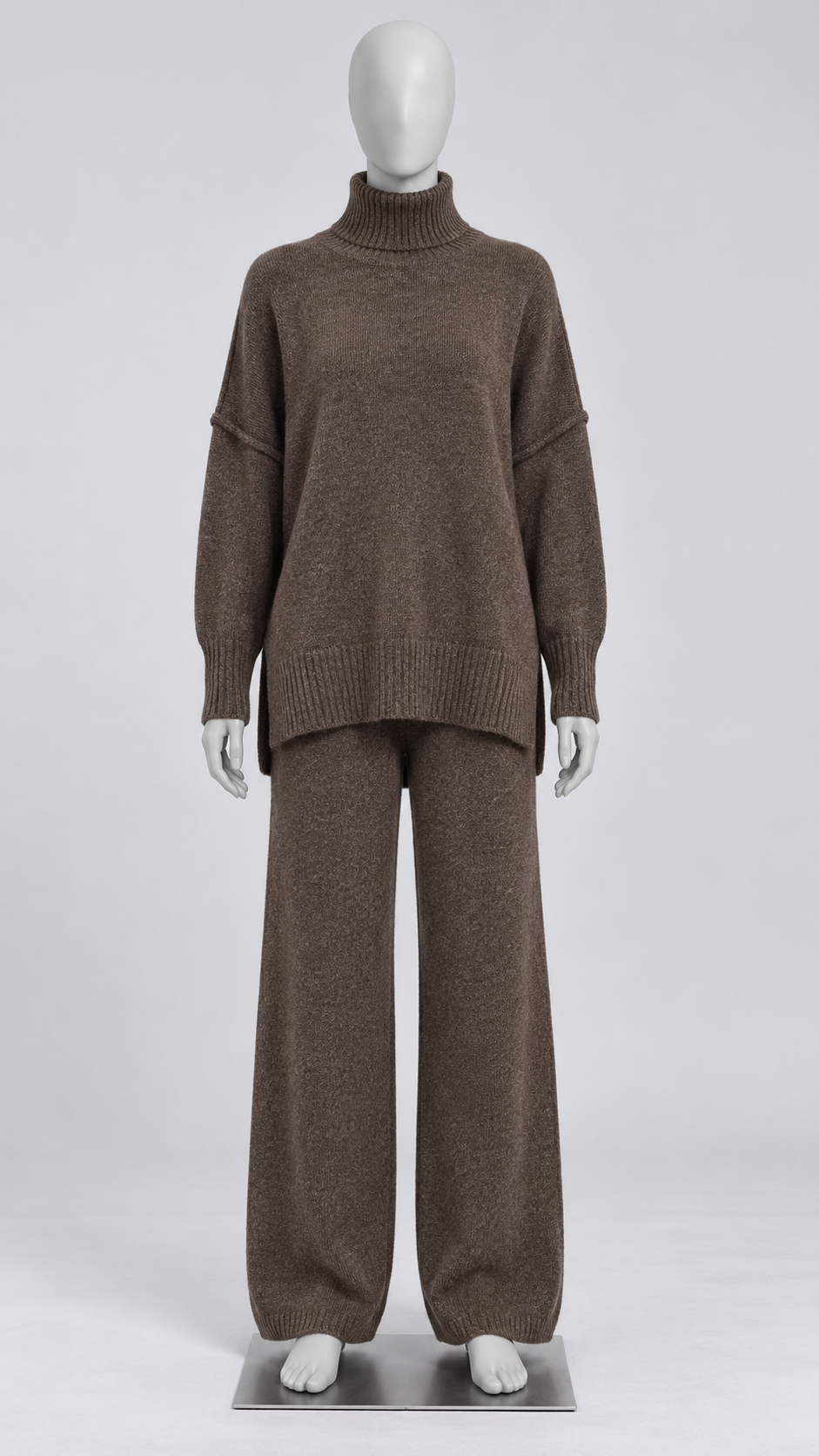 Iolanthe Split-Hem Knit Set — Brown mannequin front