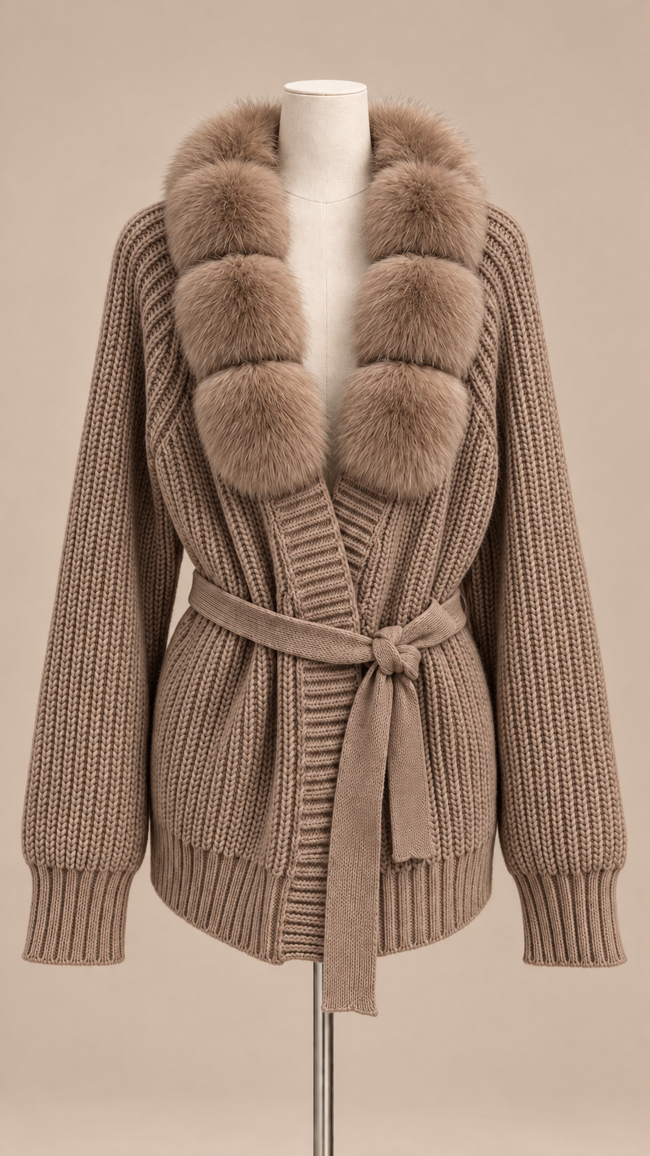 Margot Plush Cardigan — Brown mannequin front
