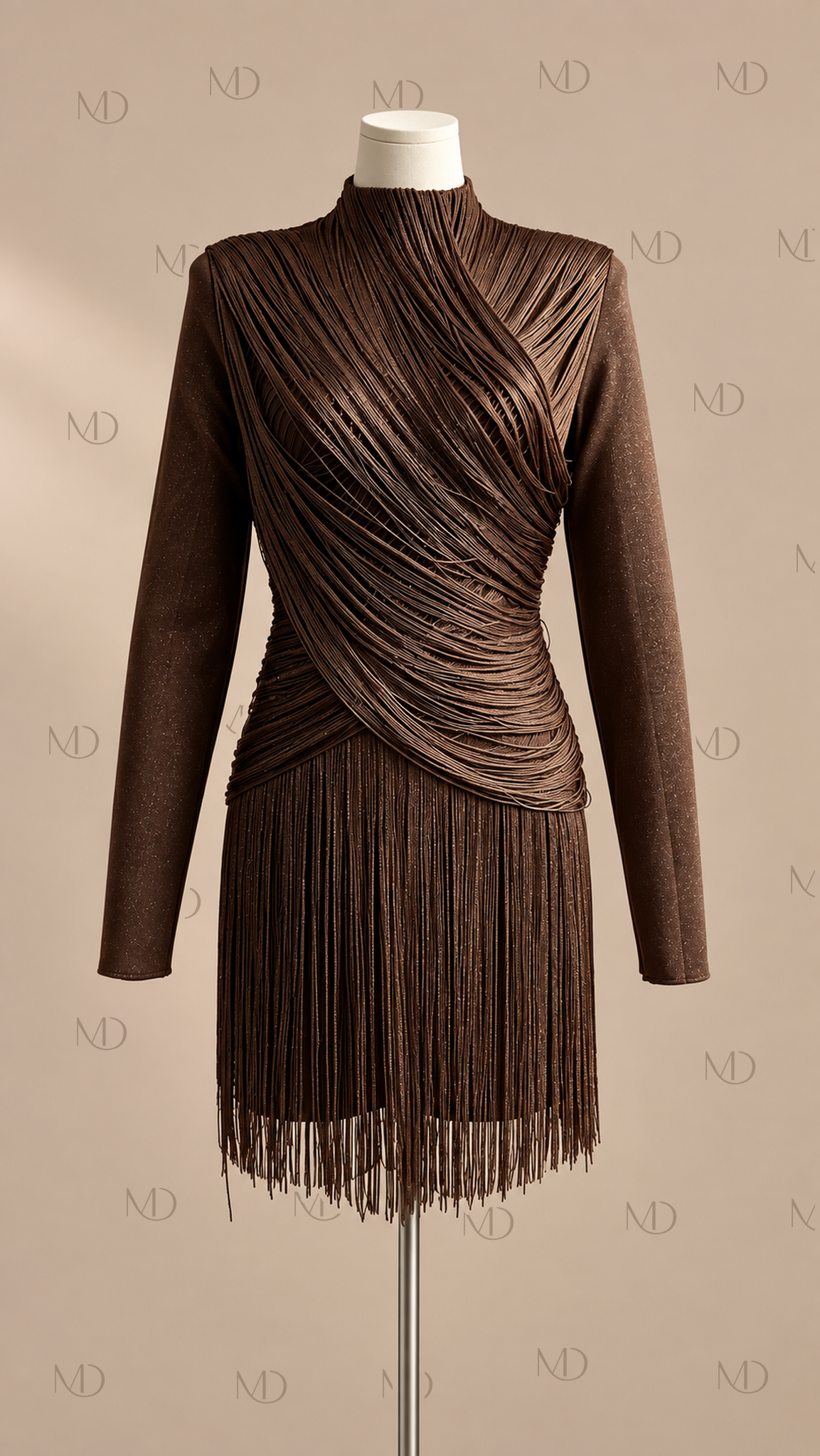 Sienna Fringe Mini Dress — Brown mannequin front