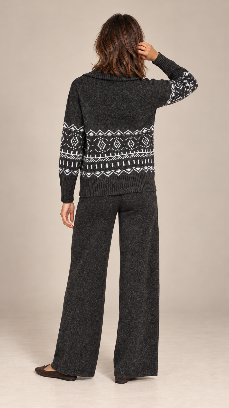 Ingeline Fair Isle Knit Set — Brown model back