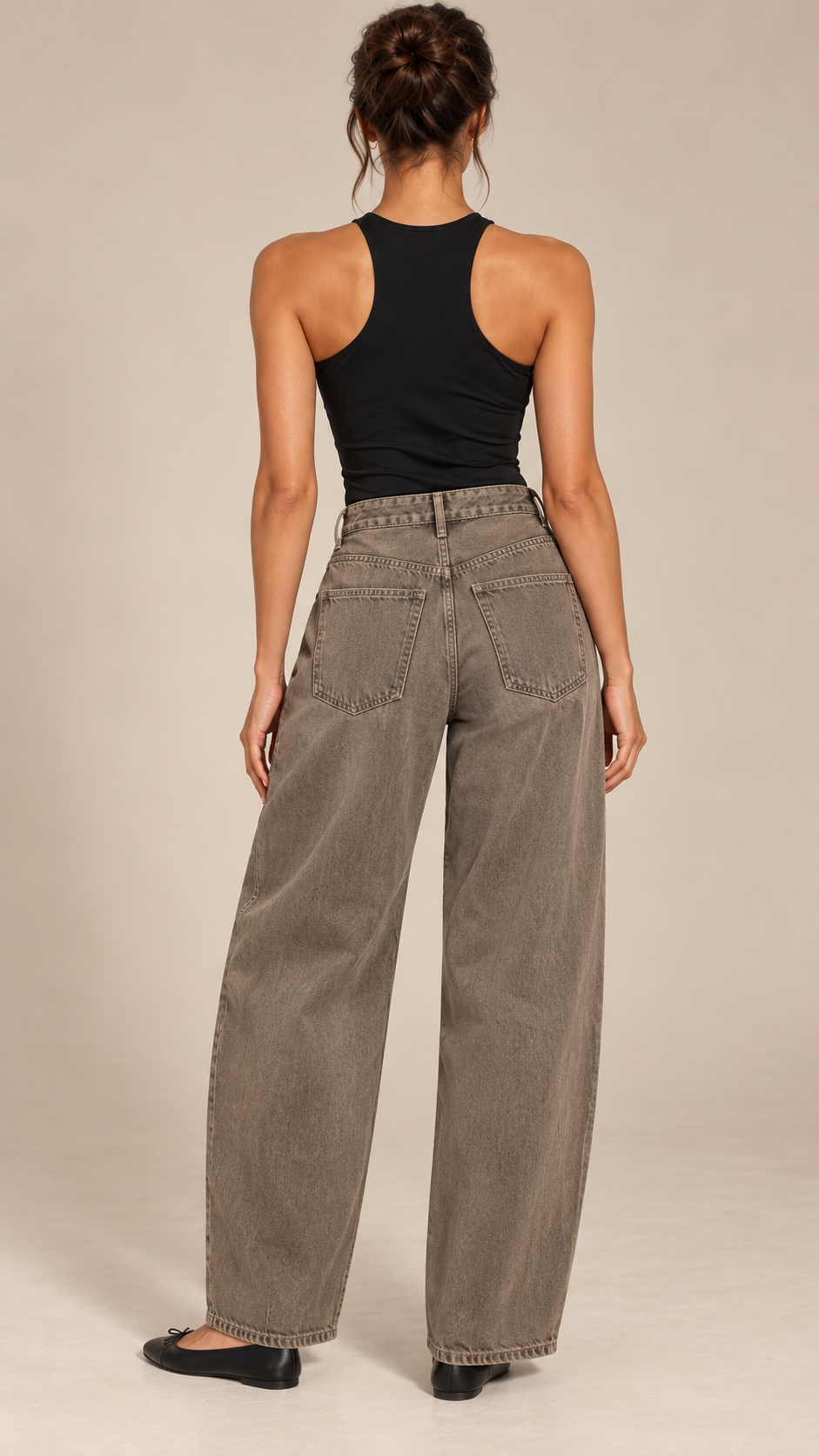 Henrike Whiskered Barrel Jeans — Brown model back