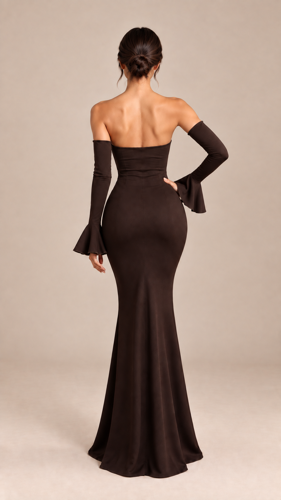 Seraphine Mermaid Maxi Dress — Brown model back