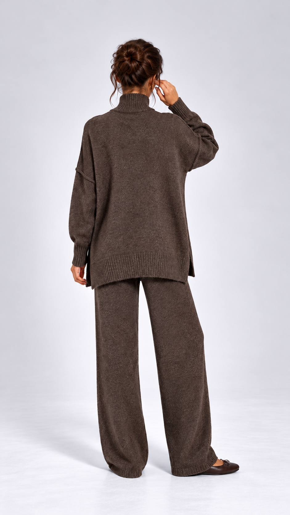Iolanthe Split-Hem Knit Set — Brown model back