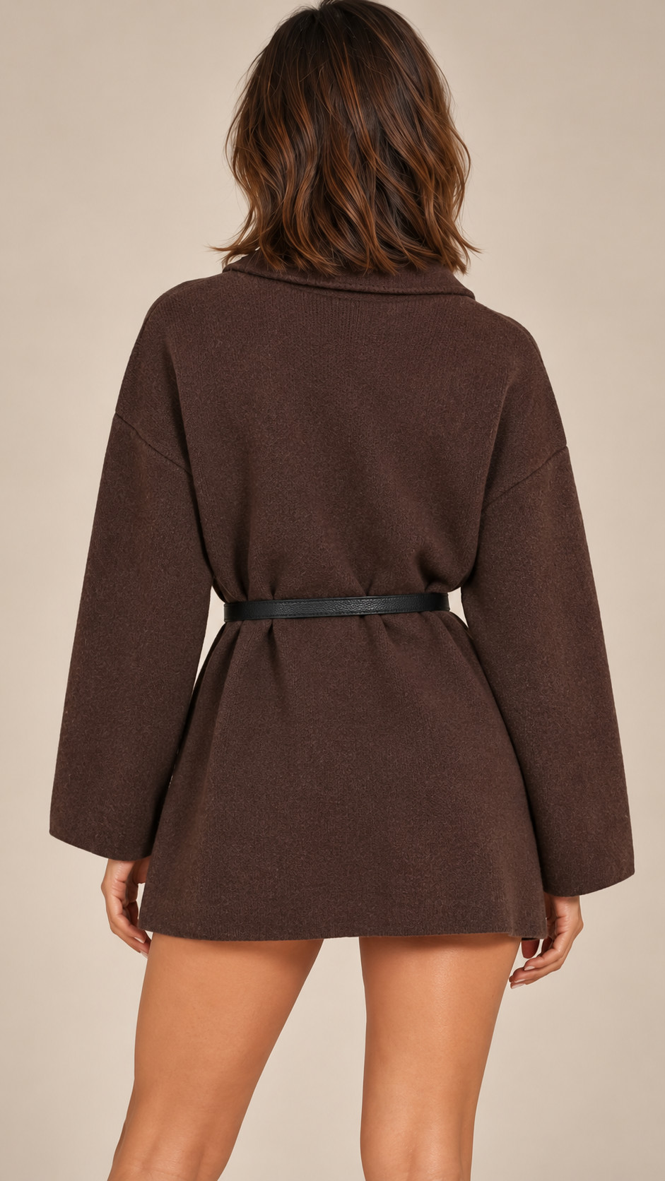 Philippine Sash-Belt Cardigan — Brown model back