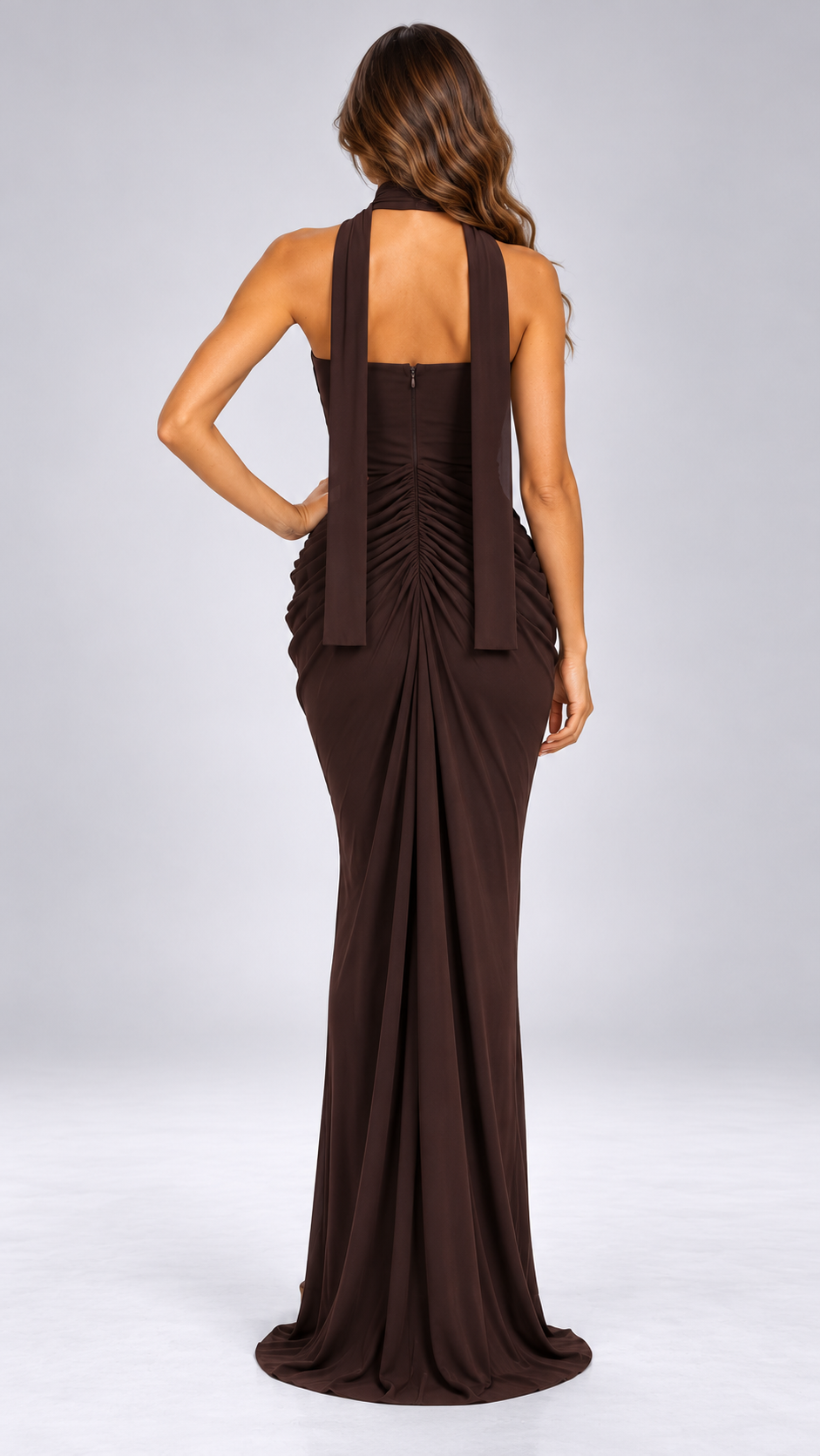 Clementia Ruched Maxi — Brown model back