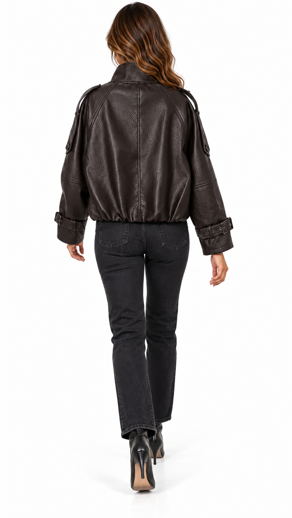 Romilly Funnel Jacket — Brown model back