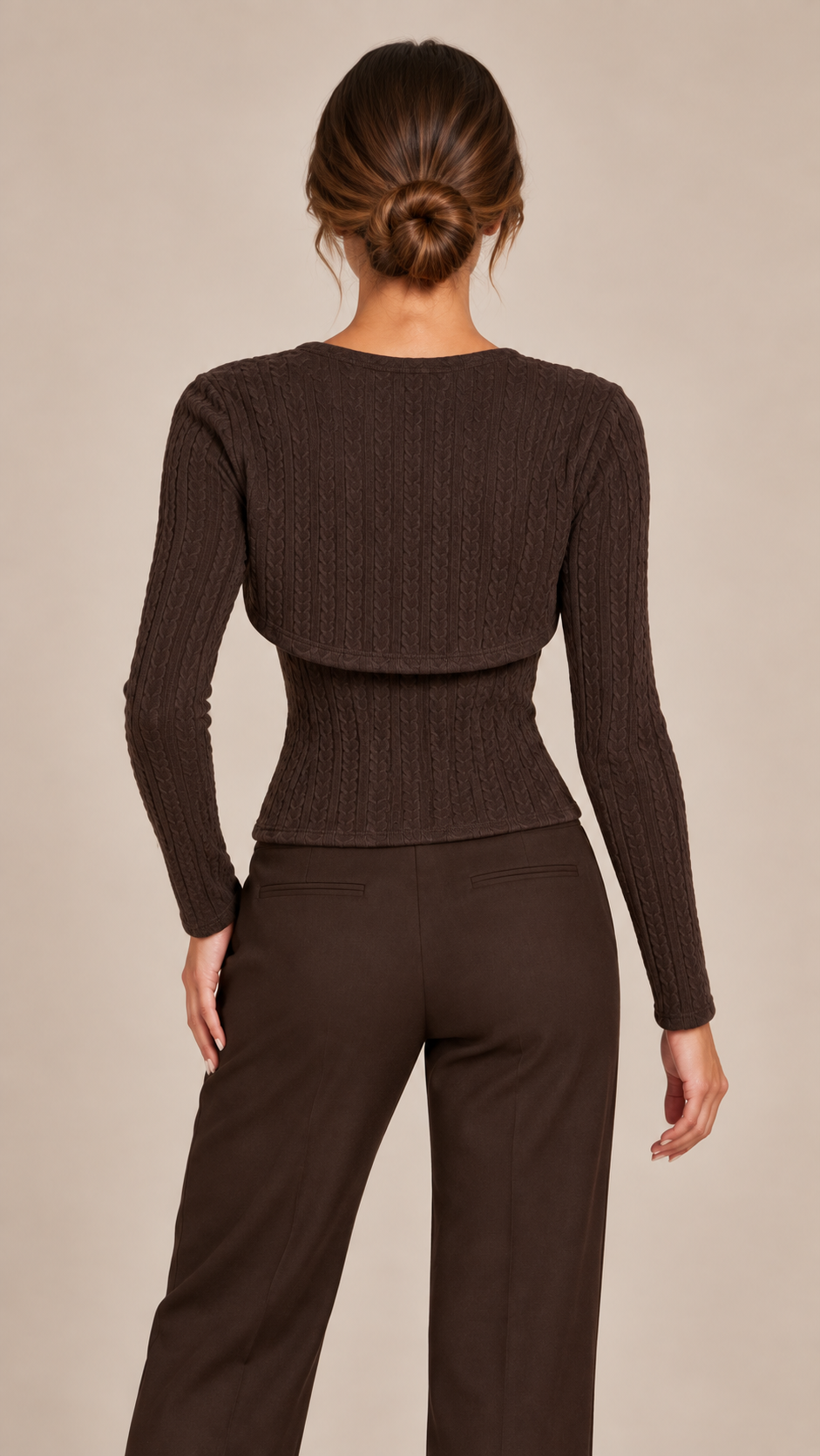 Verity Corset Cardigan Set — Brown model back