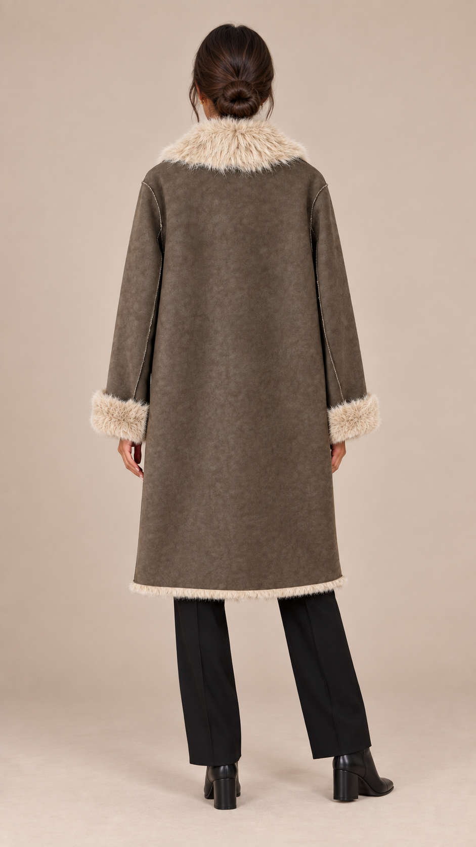 Noelle Reversible Shearling Coat — Brown model back