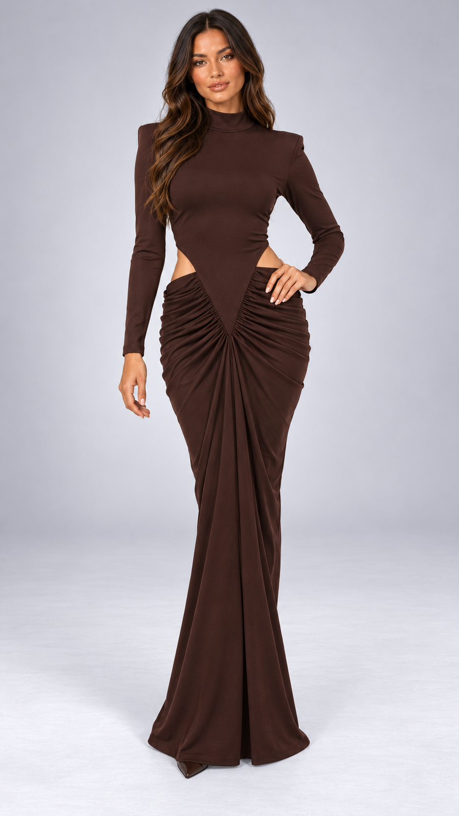 Evangeline Cutout Maxi — Brown model front