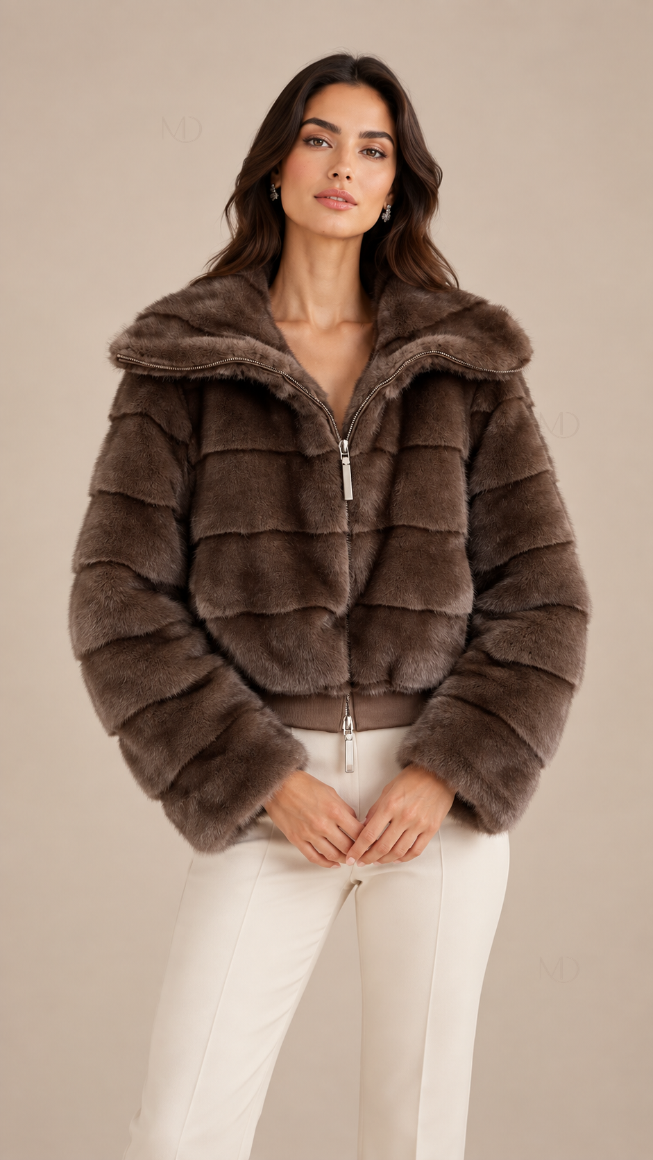 Sable Faux Fur Jacket — Brown model front
